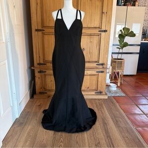 ASOS Curve Black Strappy V-Neck Maxi Gown with Flared Hem